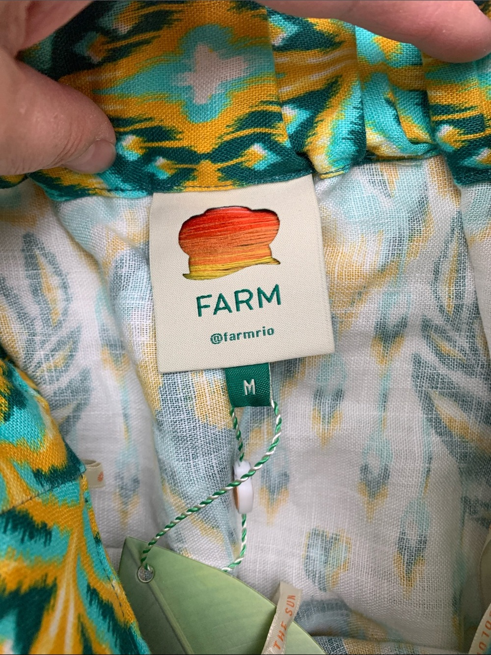 Farm Rio medium new Halter Maxi Dress tropical tapestry Green Yellow linen - Picture 5 of 14